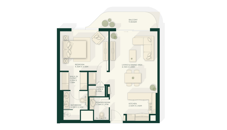 1 Bedroom Middle
